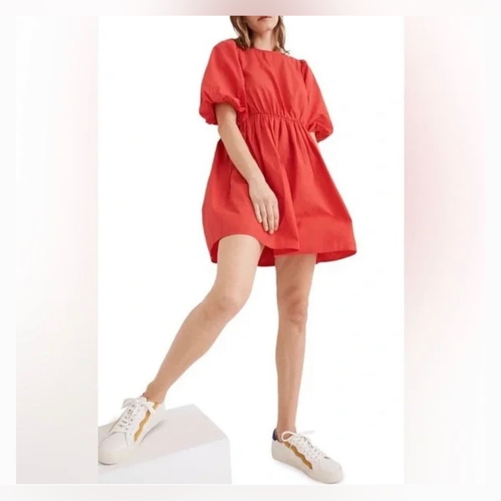 Madewell Poplin Crewneck Bubble-Sleeve Mini Dress 2